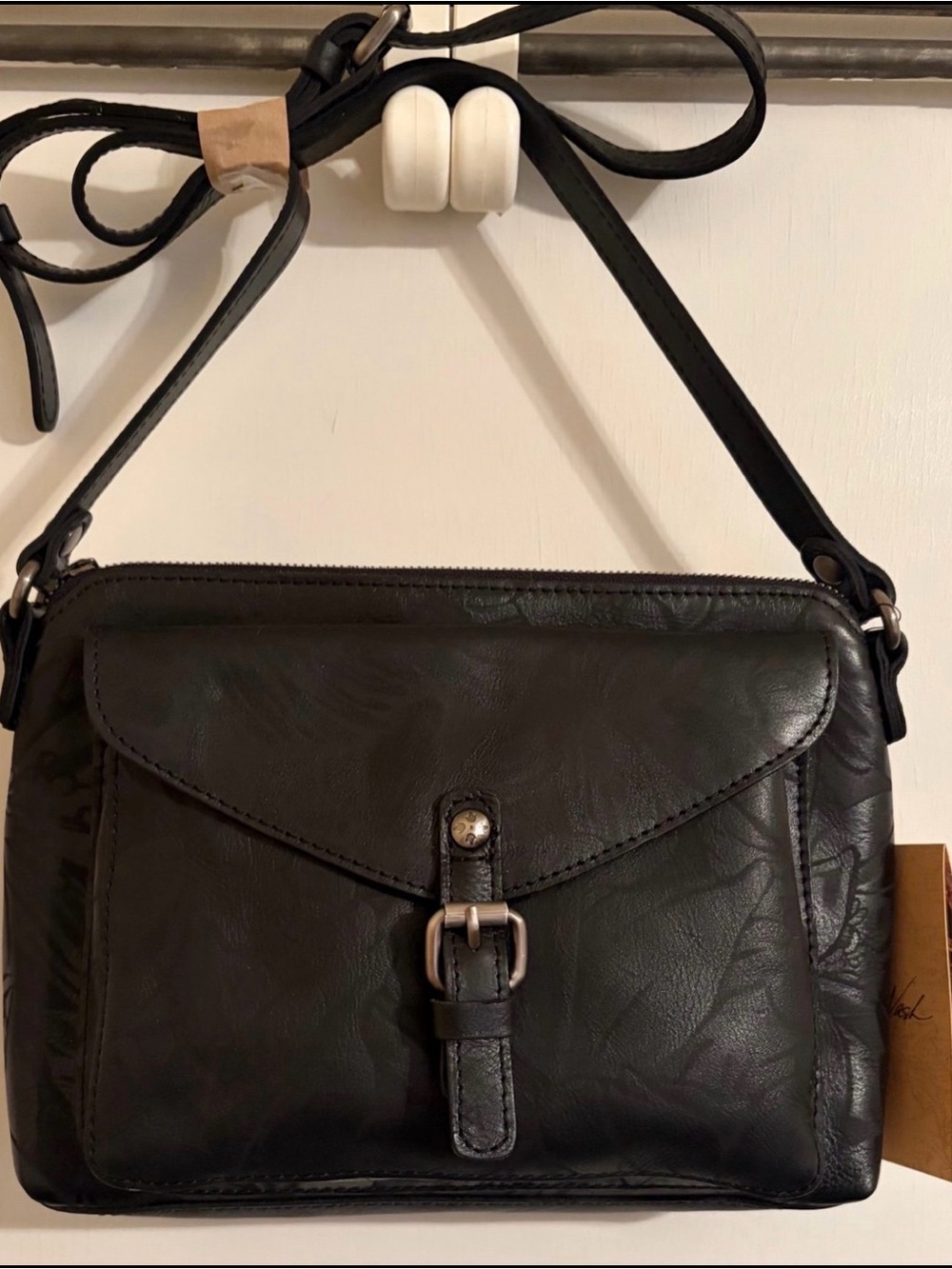 Patricia Nash Black Floral Embossed Leather Crossbody Bag NWT Hang Tags